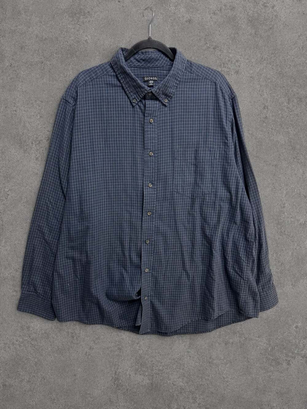 George Men's Long Sleeve Button-Down Plaid Check Shirt Blue